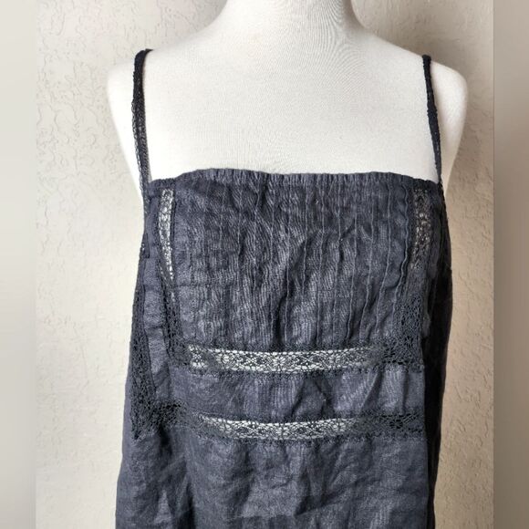 Reformation Lace Pleated Linen Top Black Womens Size XL - Picture 3 of 7